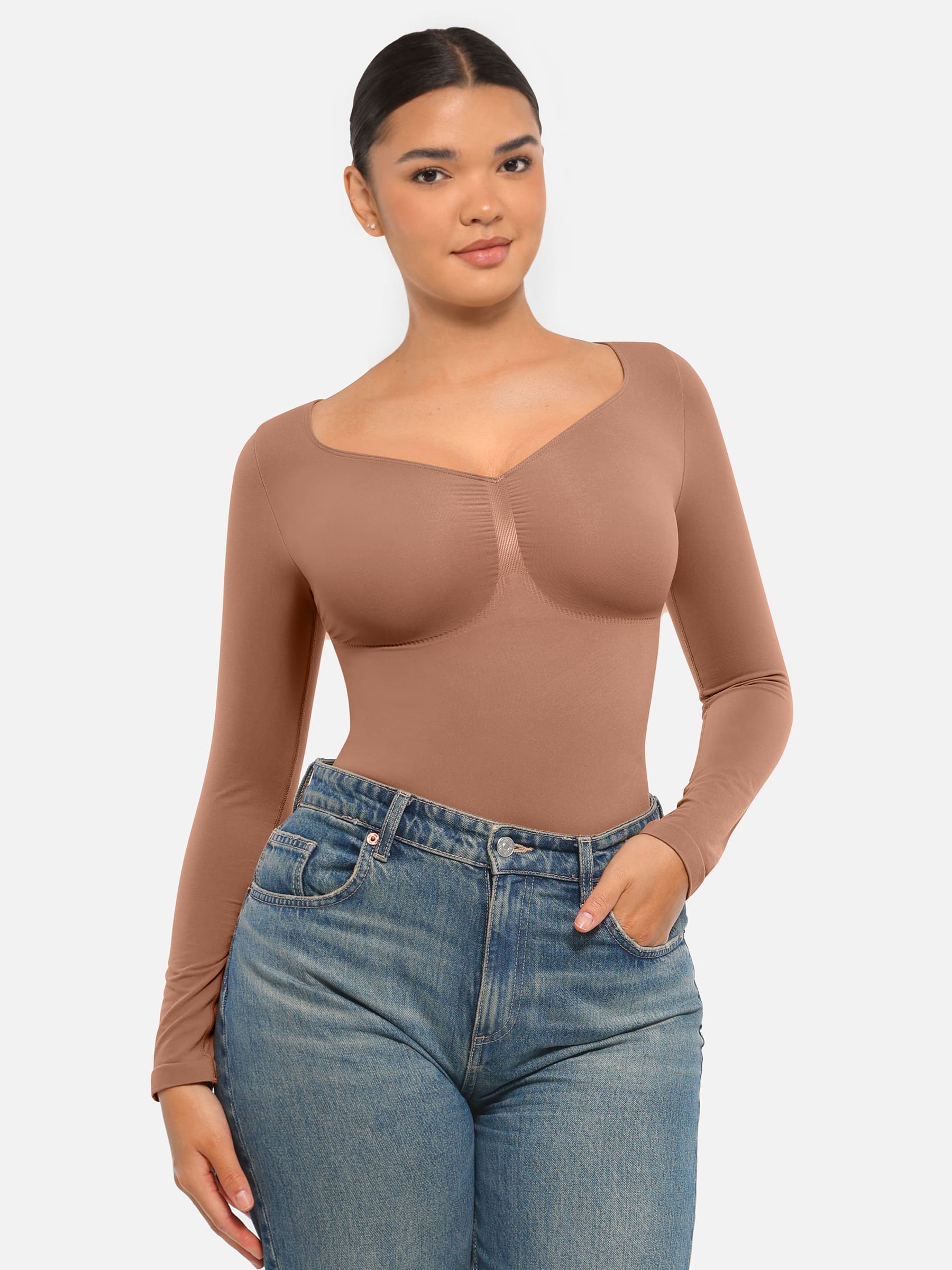 Seamless Long Sleeve Tummy Control Thong Bodysuit