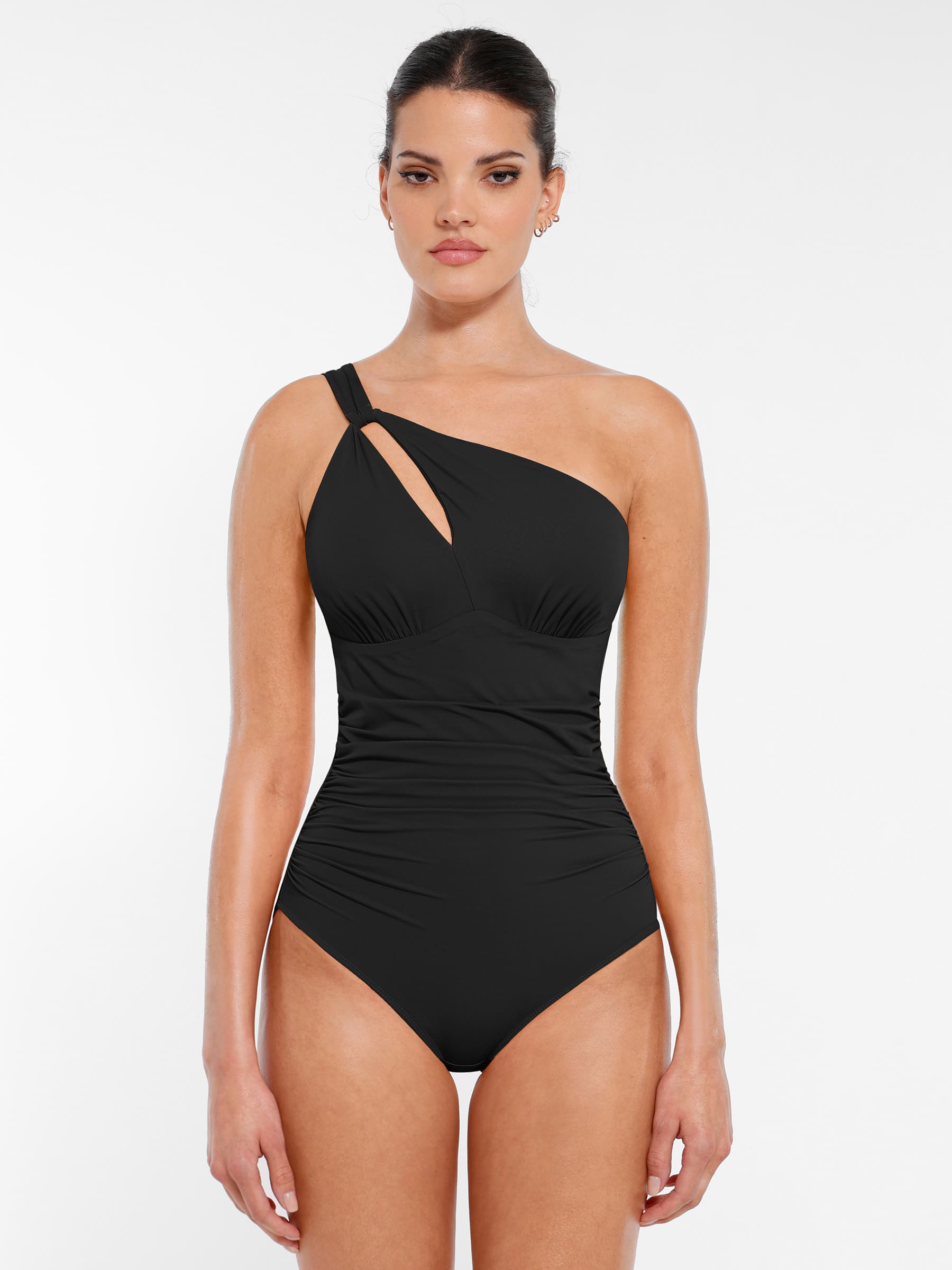 One-Shoulder Hollow-Out Tummy Control Swimsuit