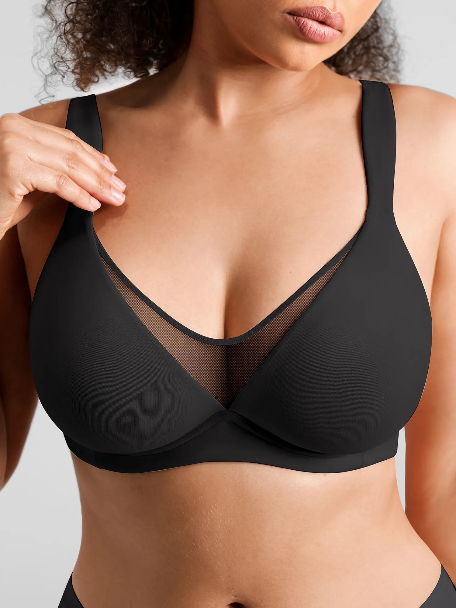 Unlined Minimizer Bra with Sheer V-Neck