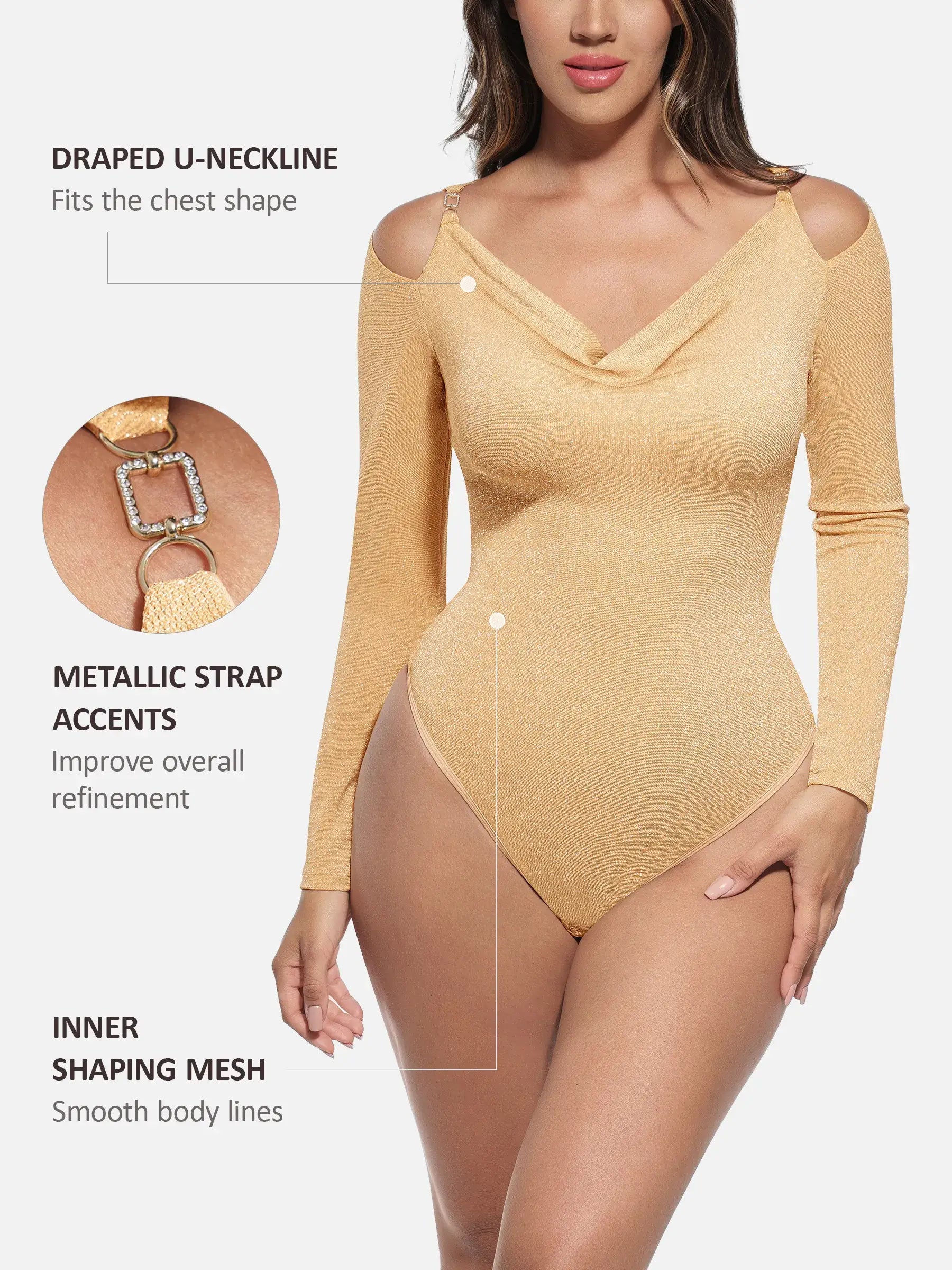 Shiny Swing Collar All-In-One Bodysuit