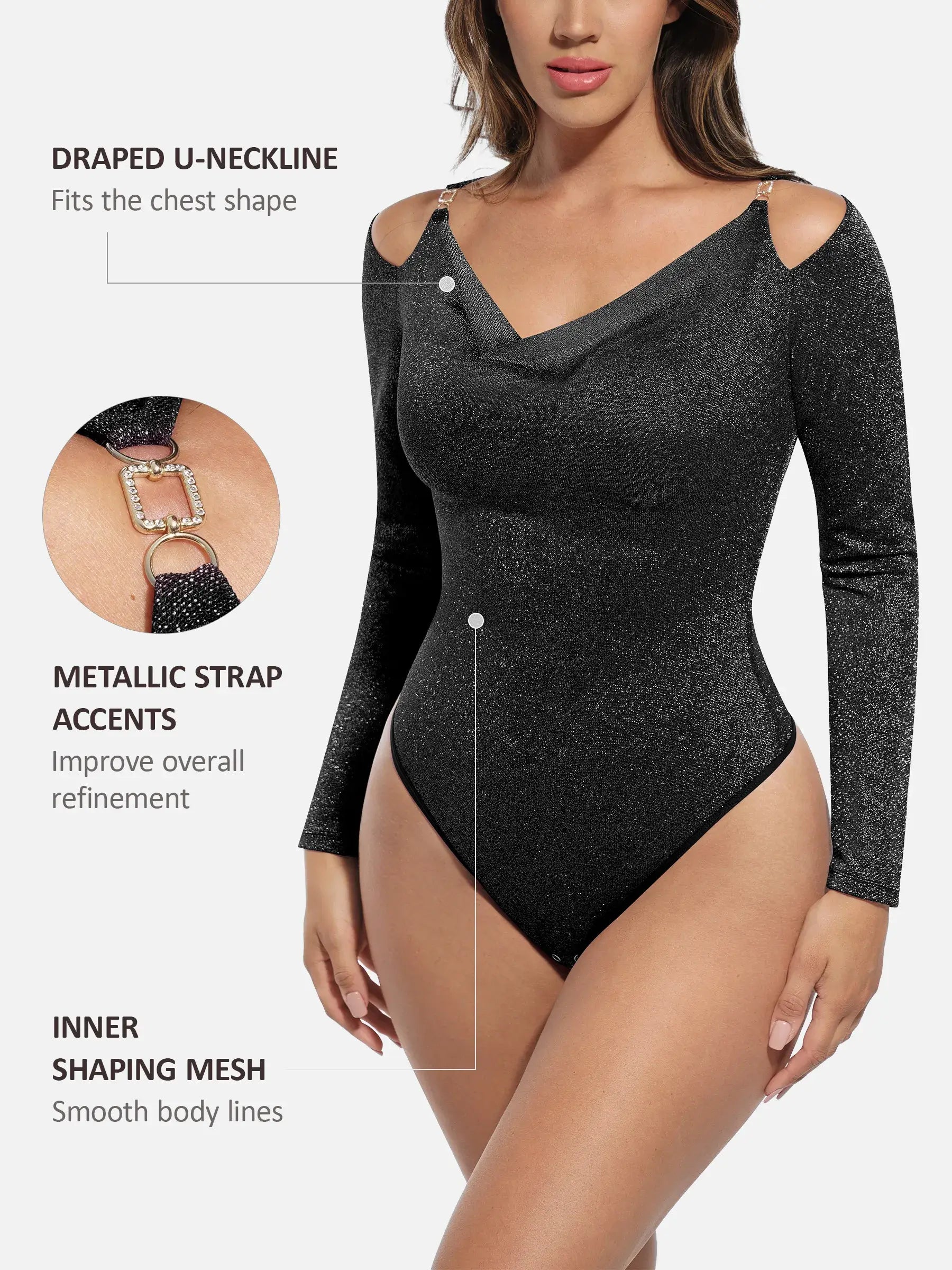Shiny Swing Collar All-In-One Bodysuit