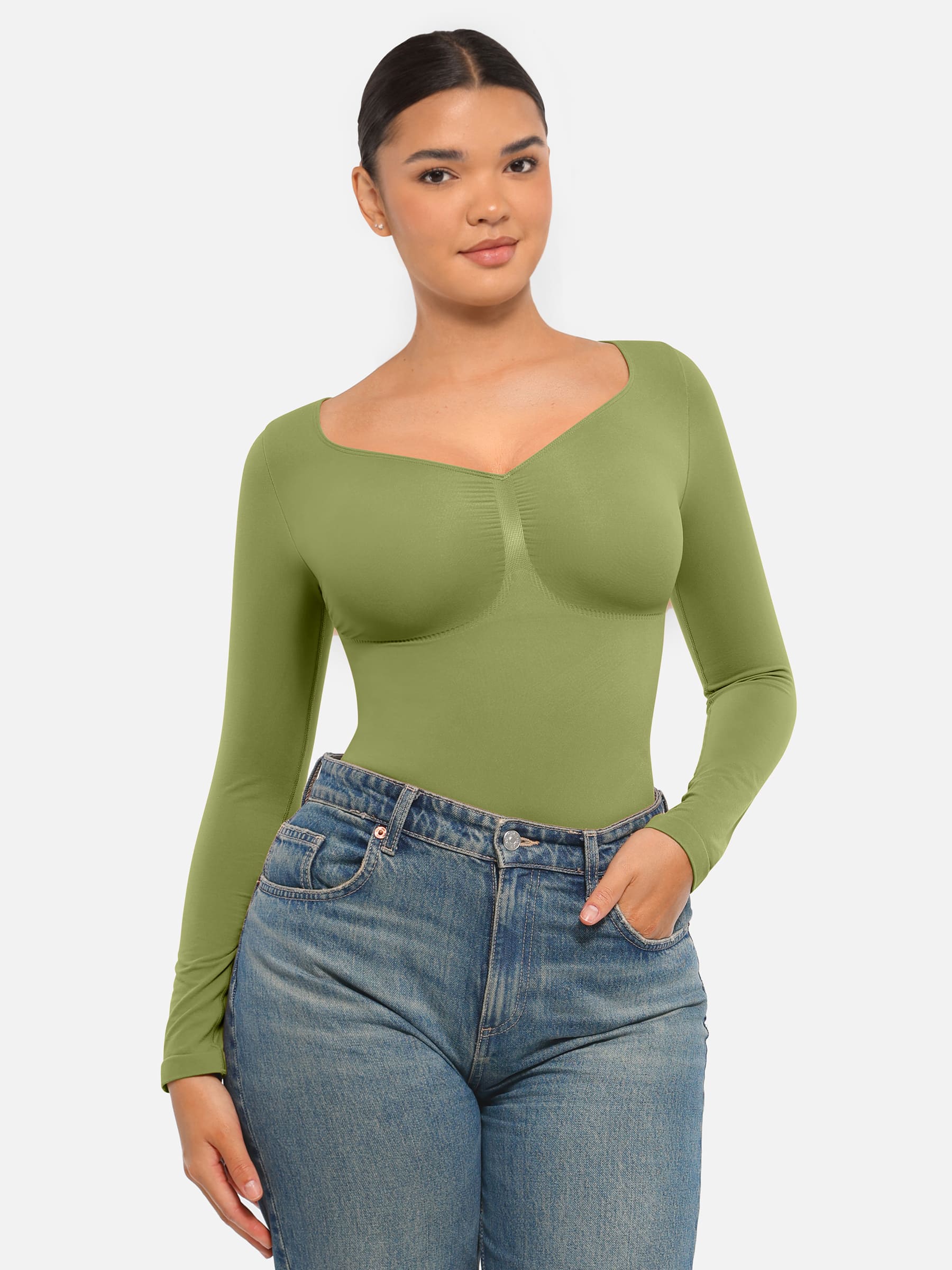 Seamless Long Sleeve Tummy Control Thong Bodysuit