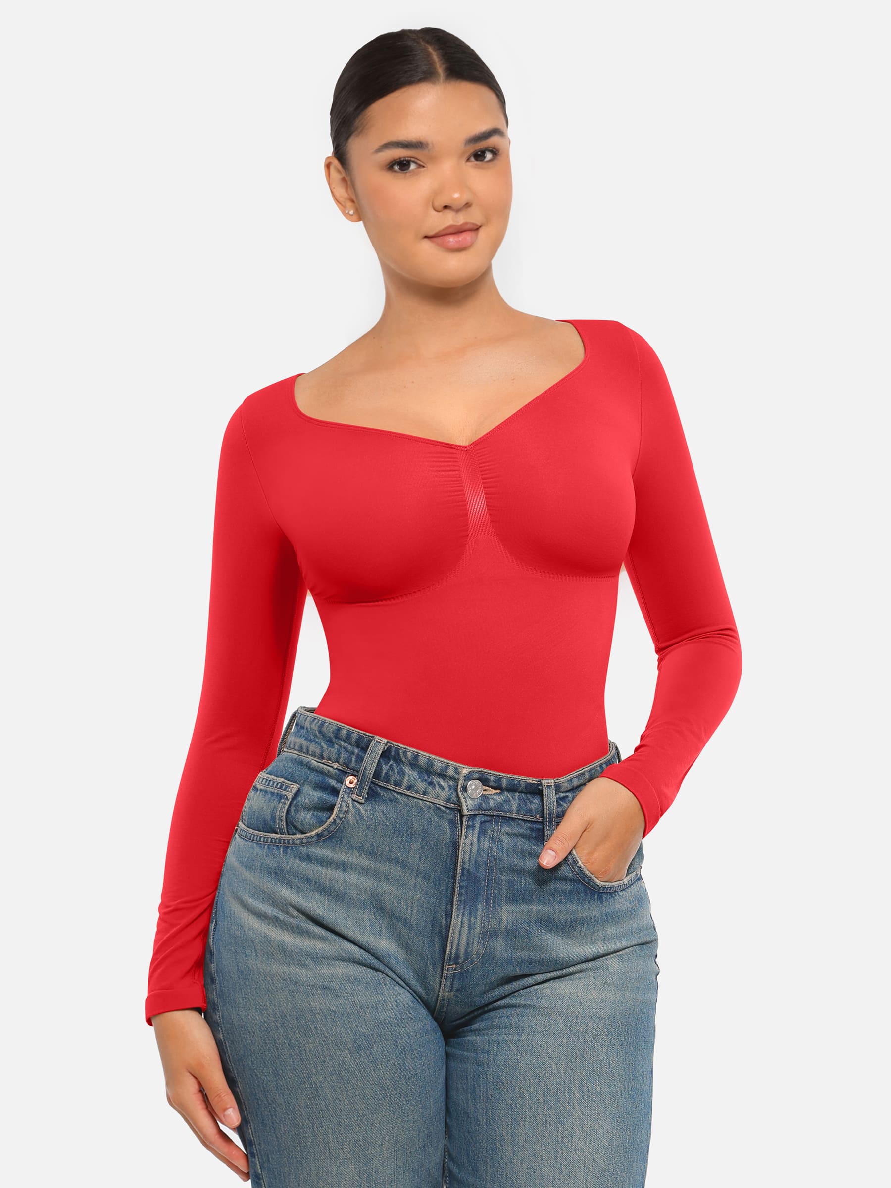 Seamless Long Sleeve Tummy Control Thong Bodysuit