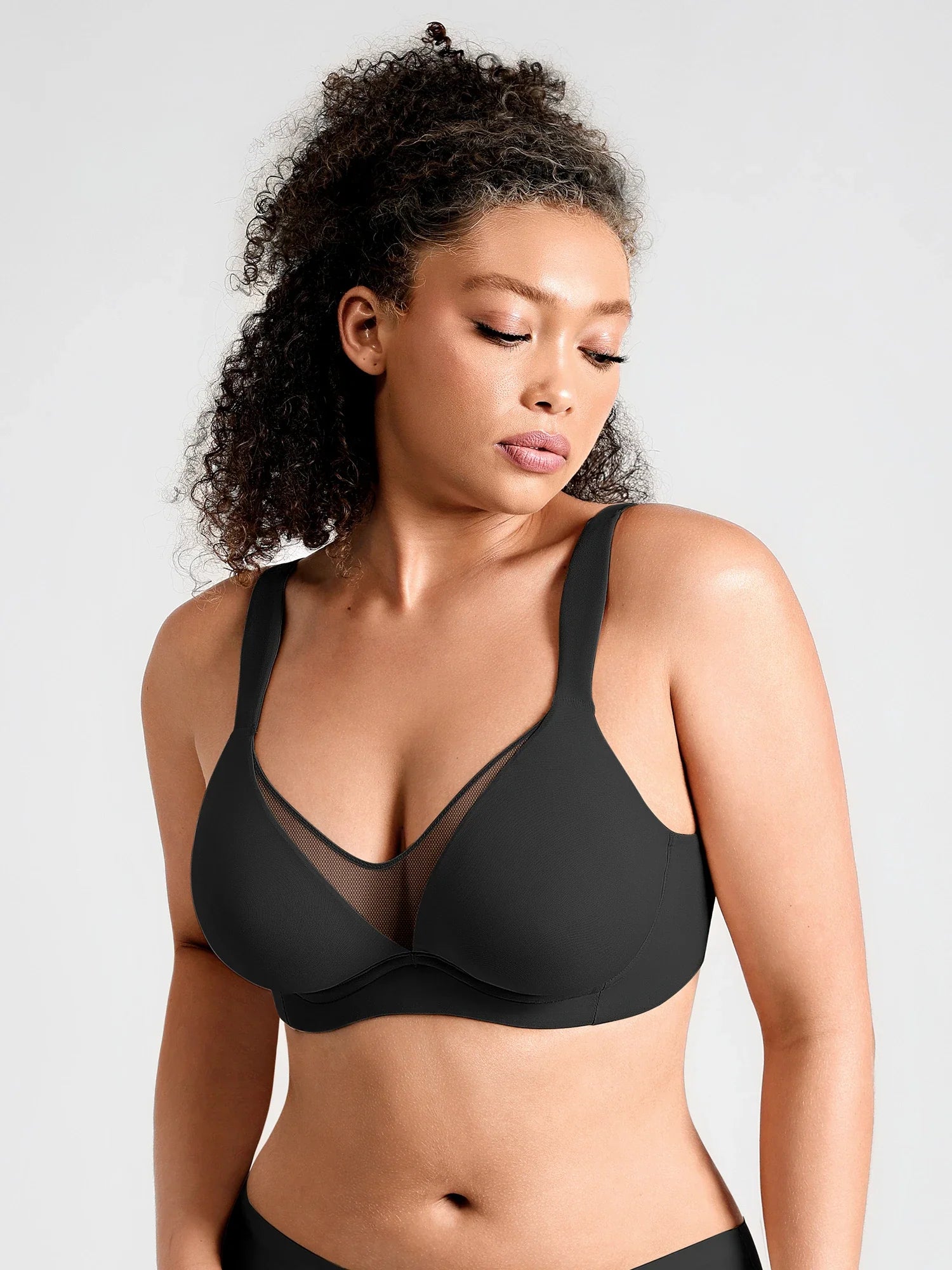 Unlined Minimizer Bra with Sheer V-Neck