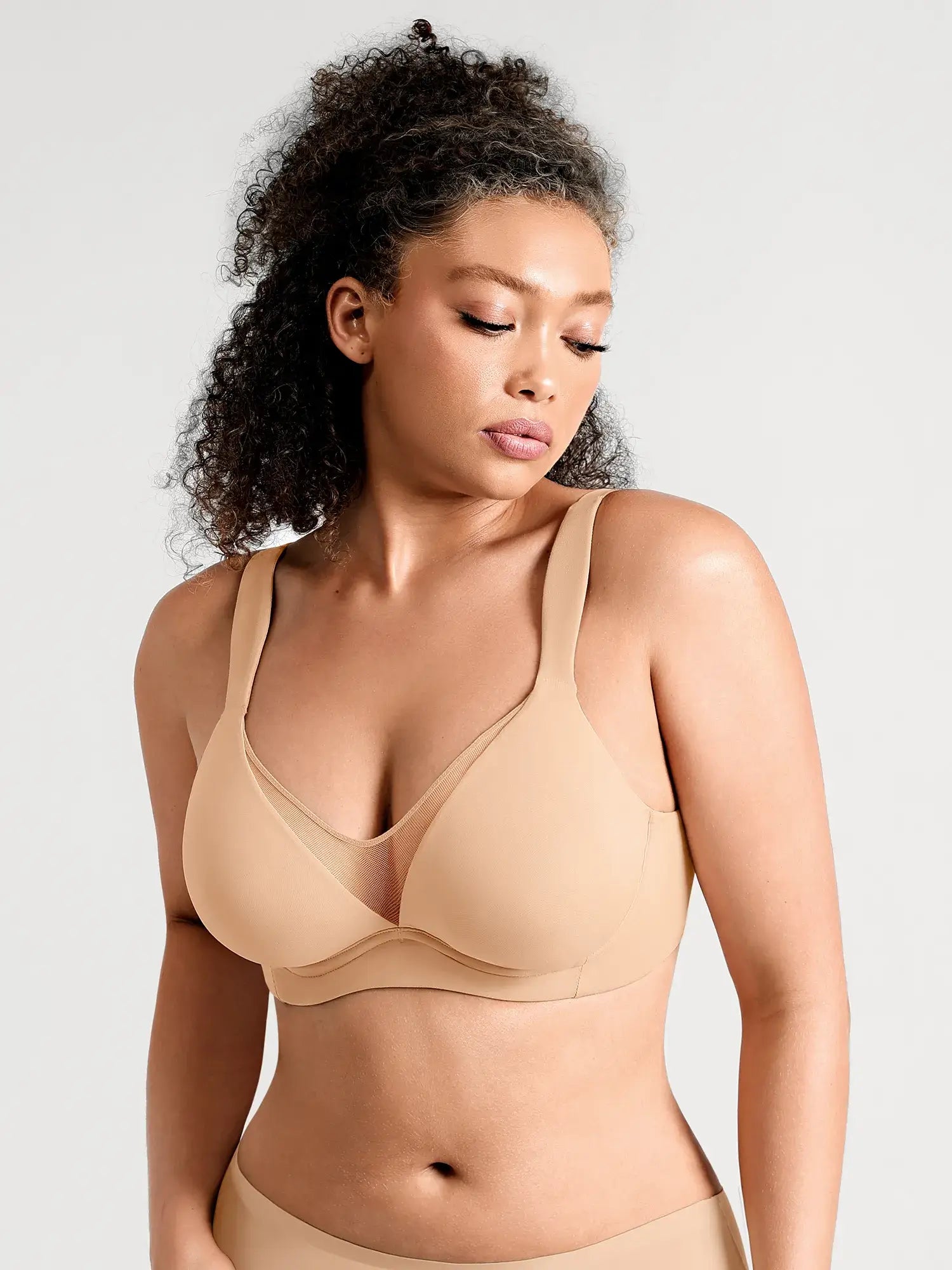 Unlined Minimizer Bra with Sheer V-Neck