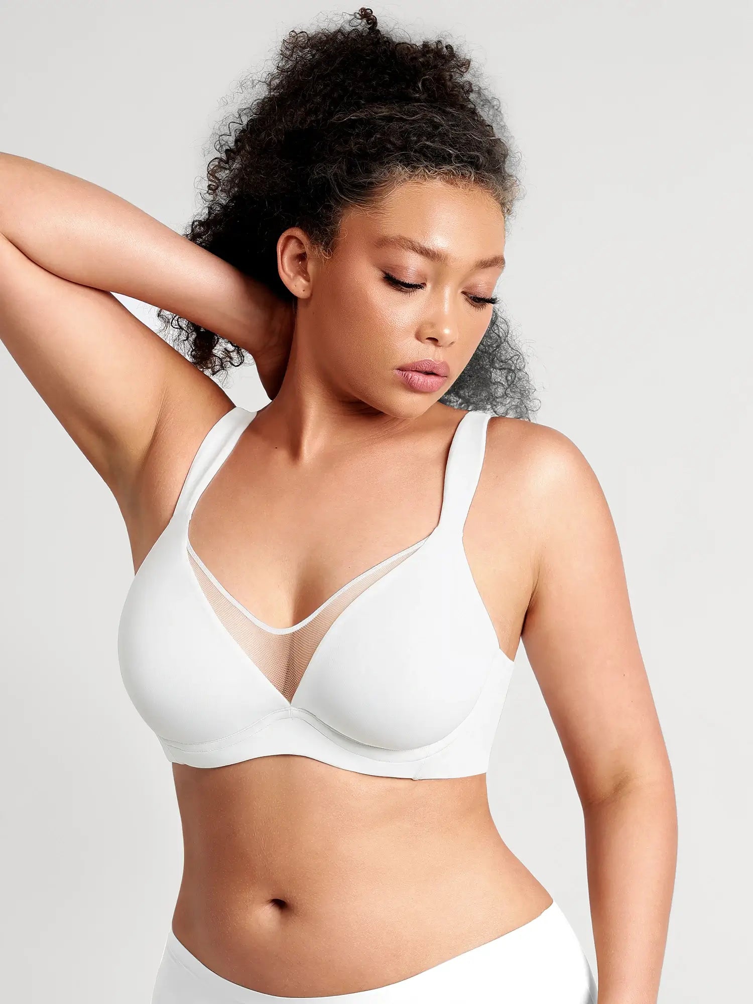 Unlined Minimizer Bra with Sheer V-Neck