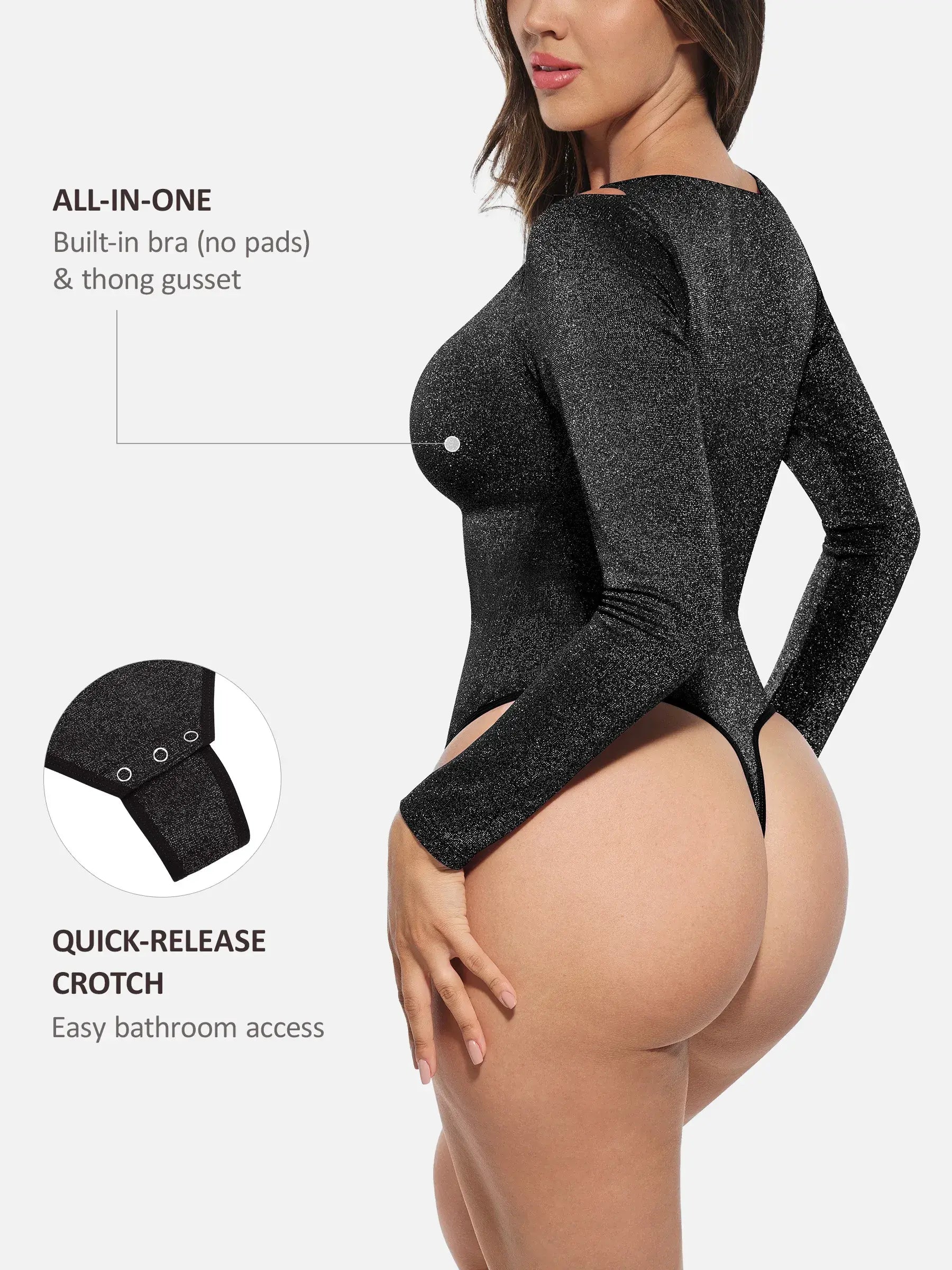 Shiny Swing Collar All-In-One Bodysuit