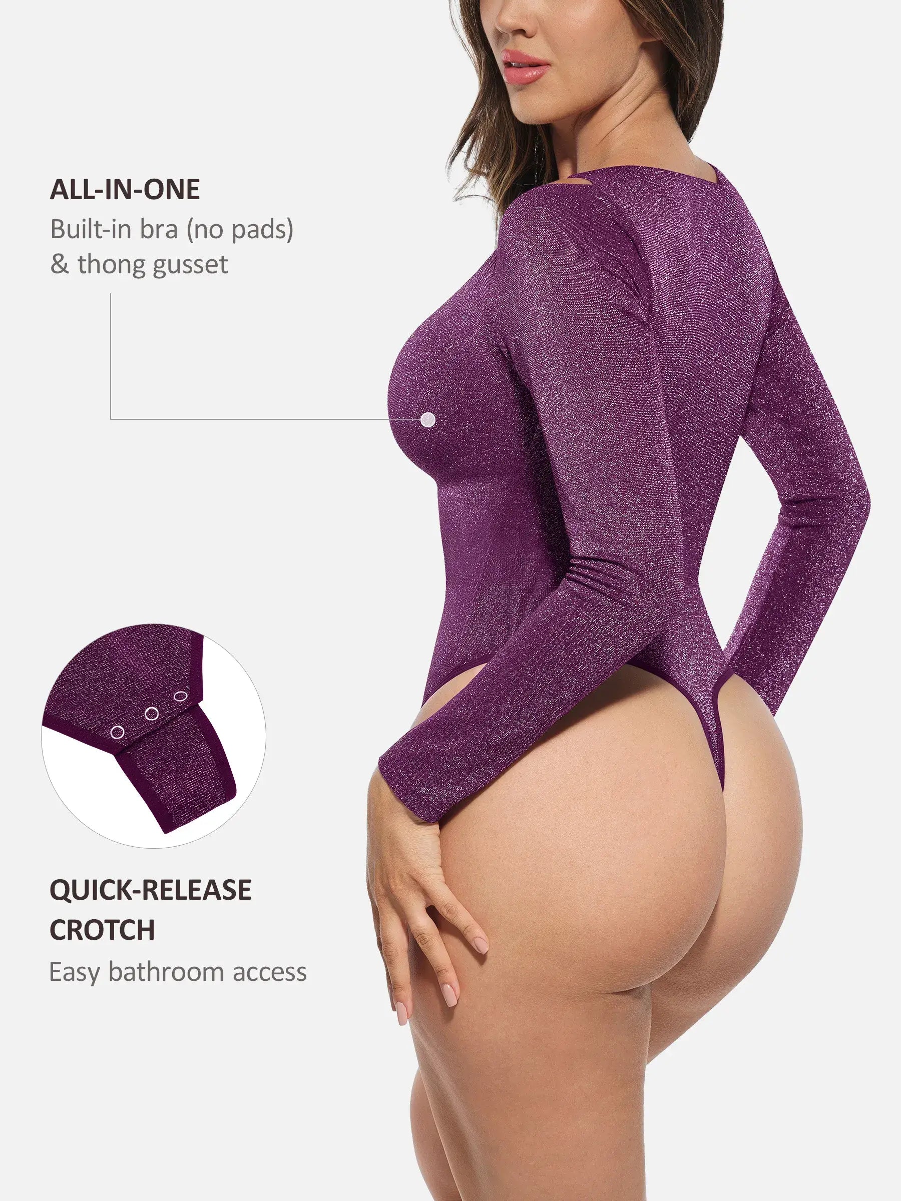 Shiny Swing Collar All-In-One Bodysuit