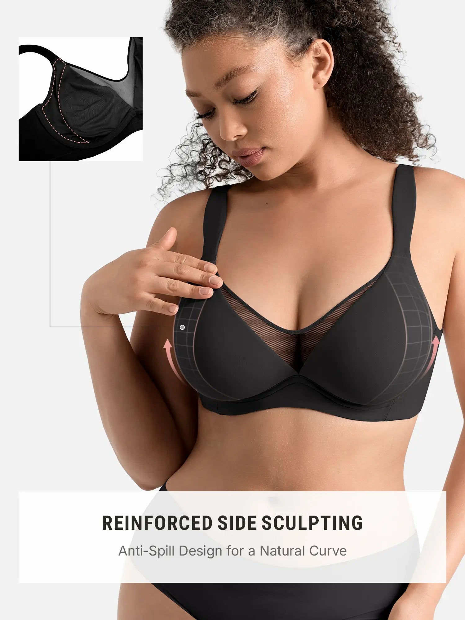Unlined Minimizer Bra with Sheer V-Neck